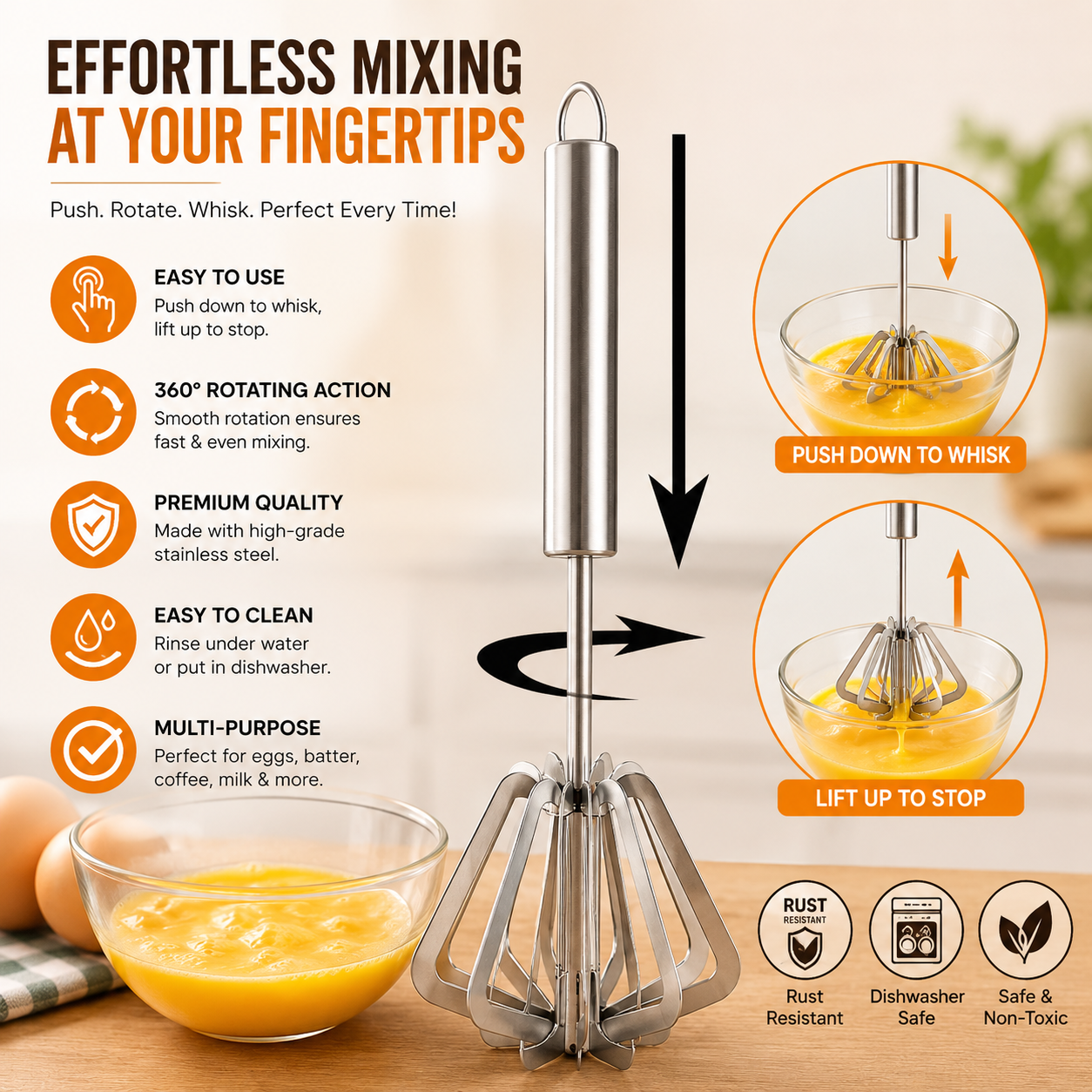 Hand Push Rotary Whisk Blender for pastry,milkshake,cream