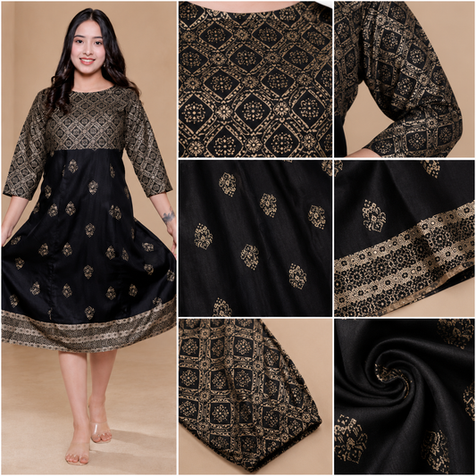 Women's Black & Gold Printed Anarkali Kurti