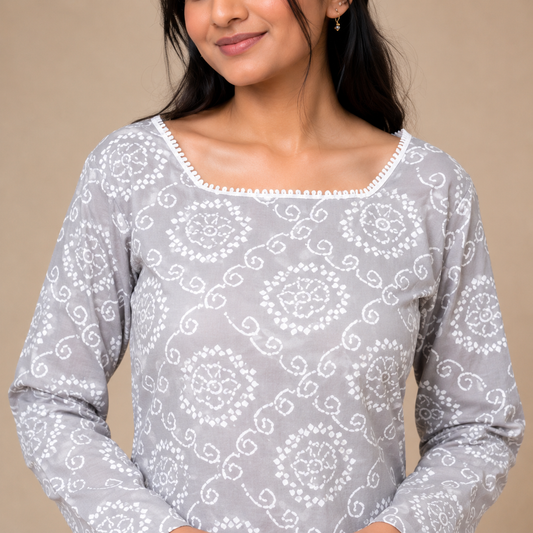 Women's Grey Ethnic Printed Kurti