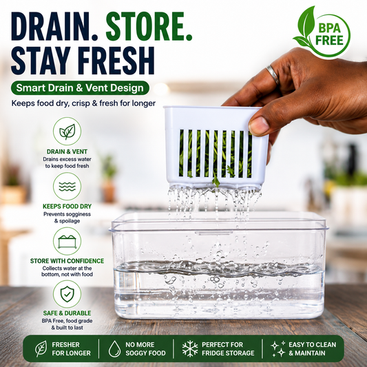 6 Grid Fridge Storage box with Lid and 6 Drain Compartment