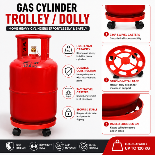 Gas Cylinder Stand - Easily Movable LPG Cylinder Trolley with Wheels