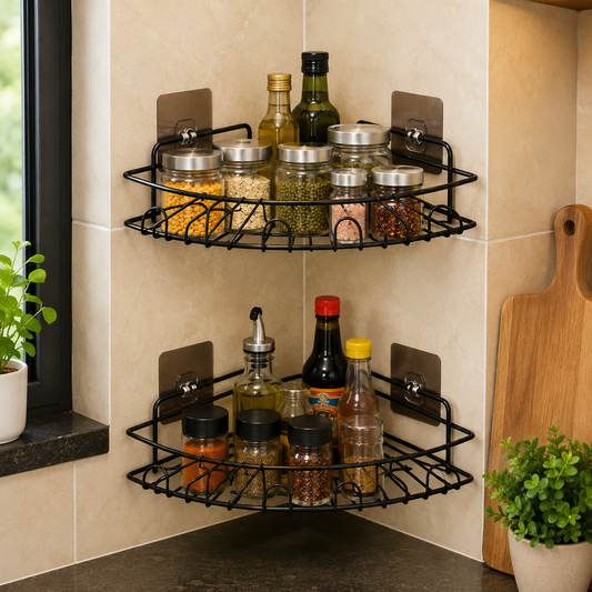 Self-Adhesive Metal Kitchen Corner Rack Storage