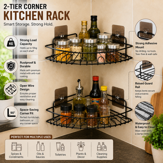 Self-Adhesive Metal Kitchen Corner Rack Storage
