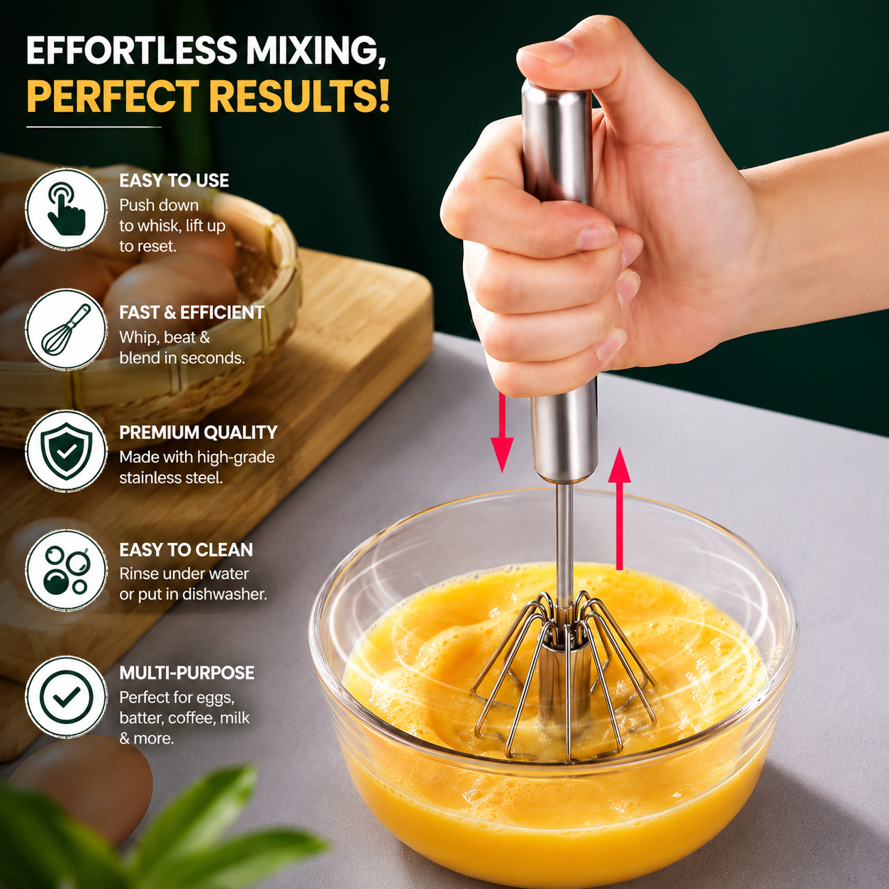 Hand Push Rotary Whisk Blender for pastry,milkshake,cream