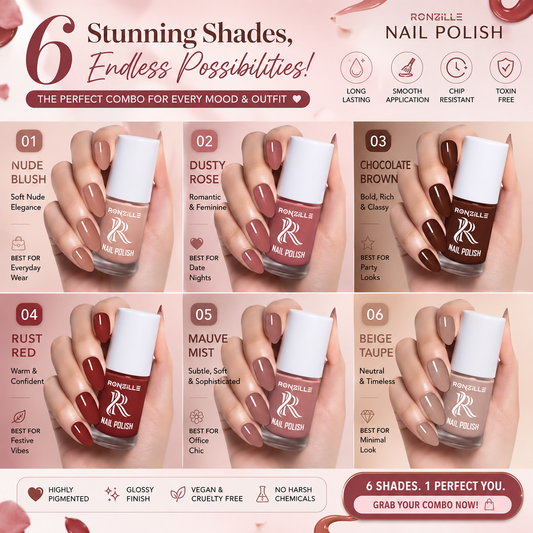 Ronzille Quick Dry Long Lasting Nail Polish Combo Set Of 6
