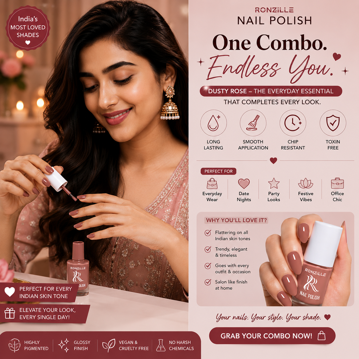 Ronzille Quick Dry Long Lasting Nail Polish Combo Set Of 6