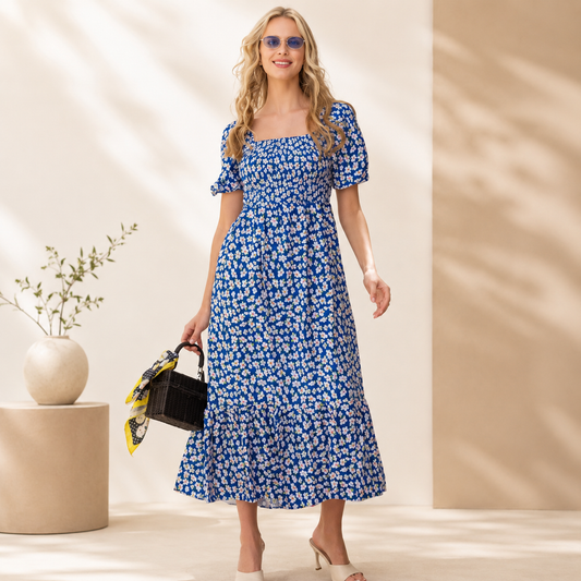 chakri print dress blue