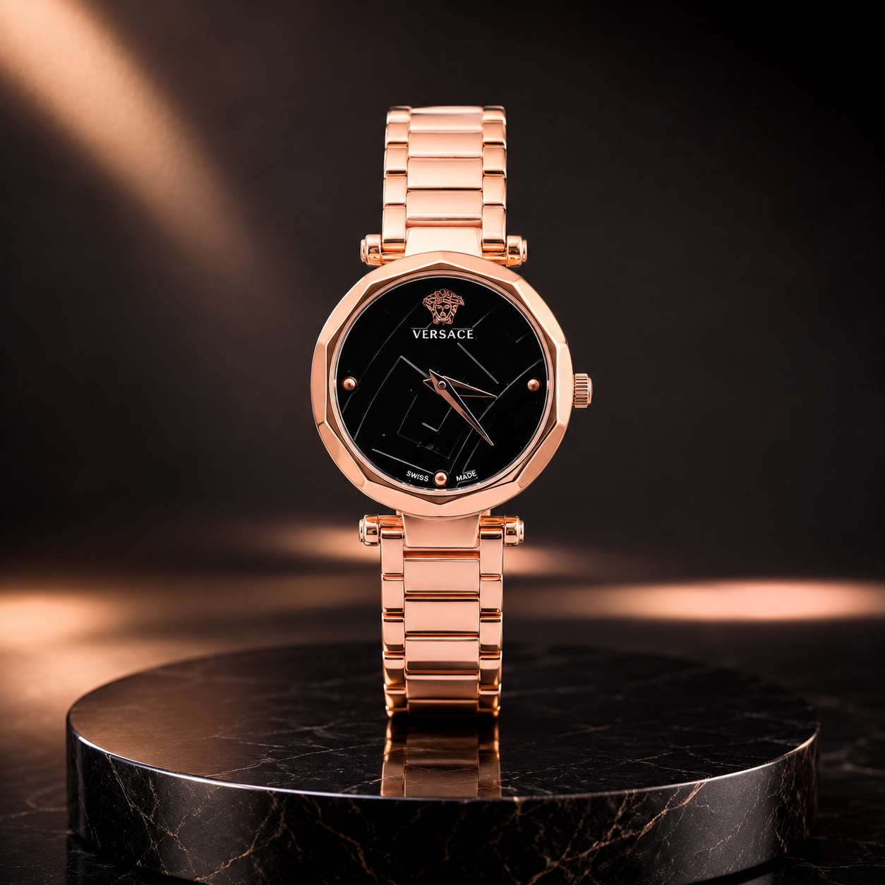 Luxury Rose Gold Women's Bracelet Watch with Black Dial
