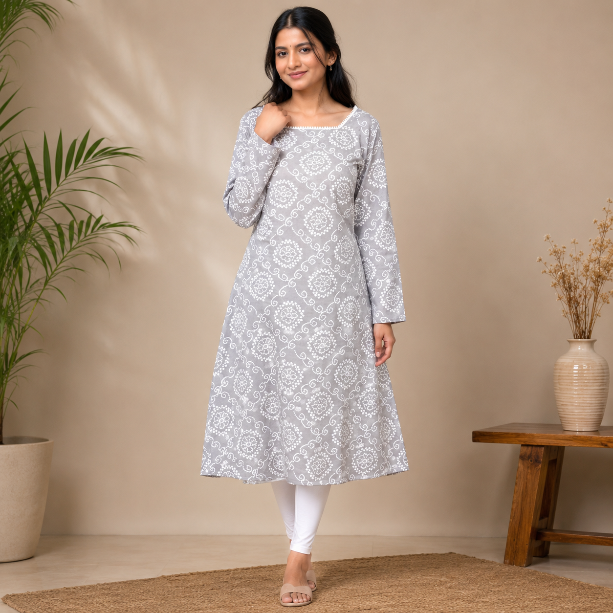 Women's Grey Ethnic Printed Kurti