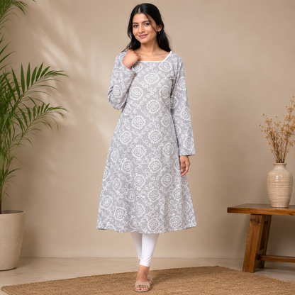 Women's Grey Ethnic Printed Kurti