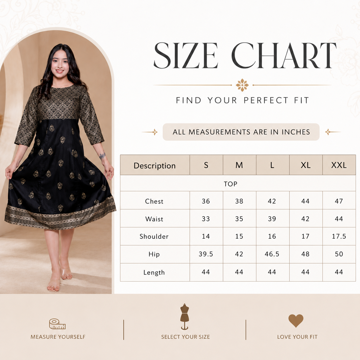 Women's Black & Gold Printed Anarkali Kurti