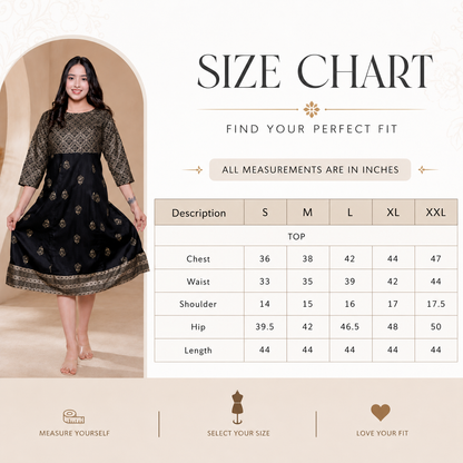 Women's Black & Gold Printed Anarkali Kurti