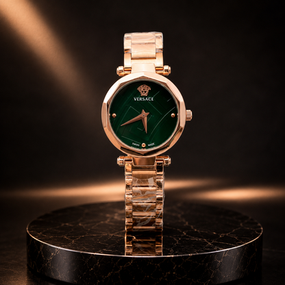 Luxury Rose Gold Women's Bracelet Watch with Black Dial