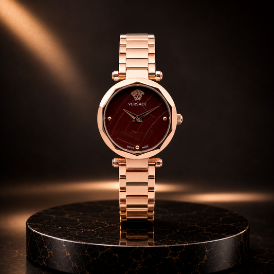 Luxury Rose Gold Women's Bracelet Watch with Black Dial