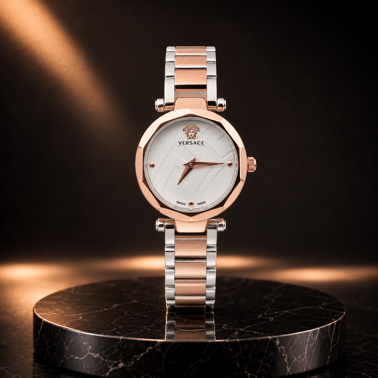 Luxury Rose Gold Women's Bracelet Watch with Black Dial