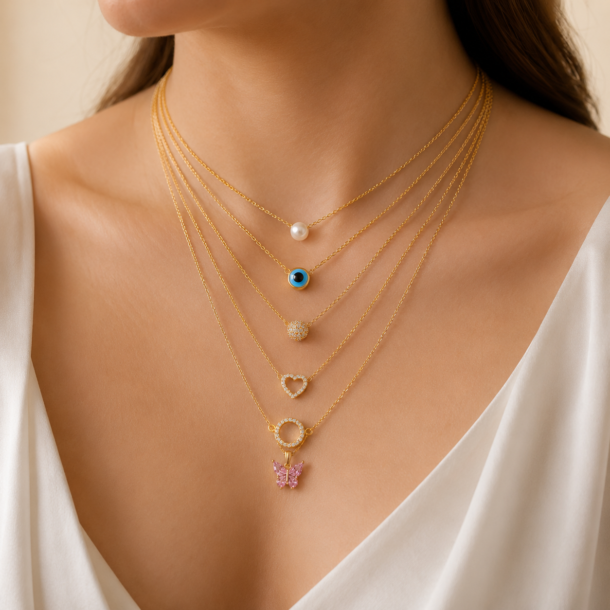 Minimalist Gold-Plated Pendant Chain Set of six
