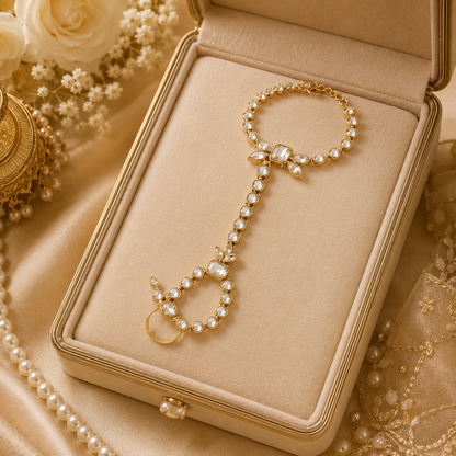 Traditional Kundan Hathphool Bracelet Ring