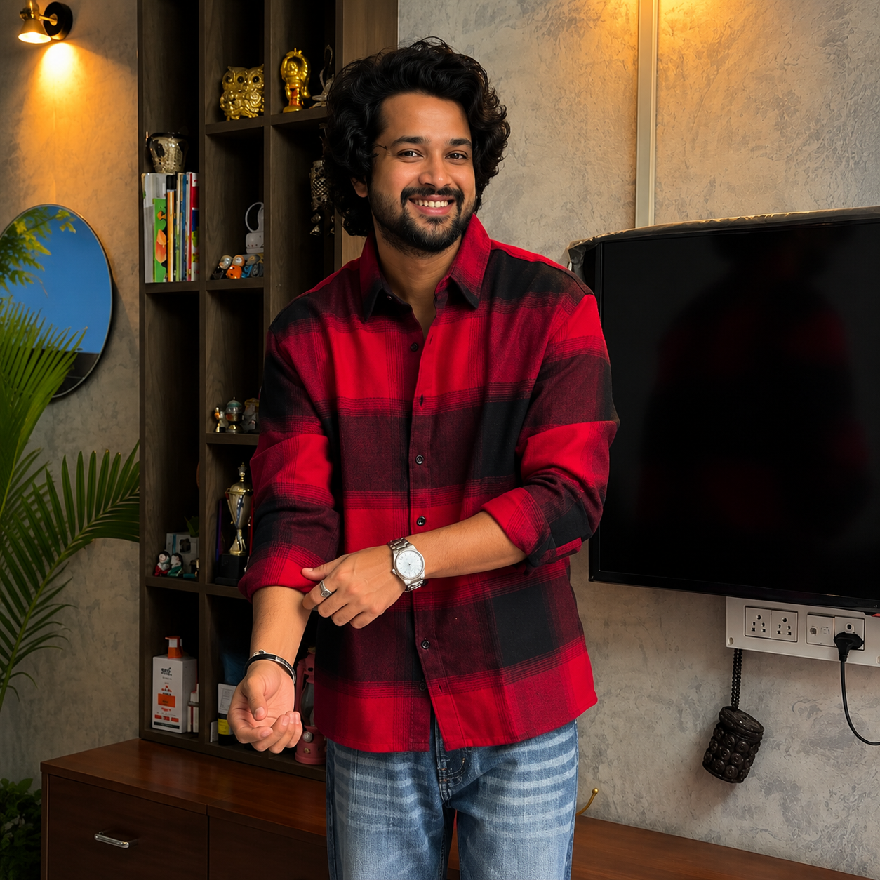 Trending check shirt ( cherry red )